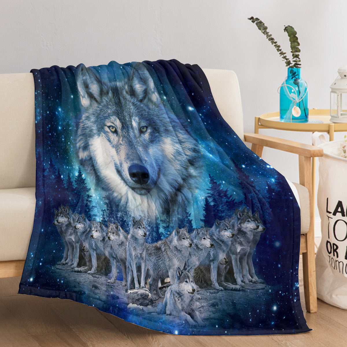 Starry Wolf Pack Flannel Sofa Blanket - Soft Warm Home Use Bedding Set
