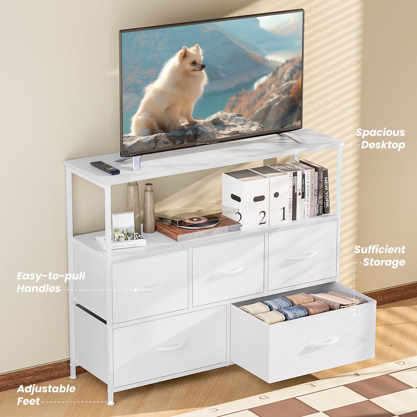 Tall Fabric Storage Tower with Wooden Top for Kids' Rooms