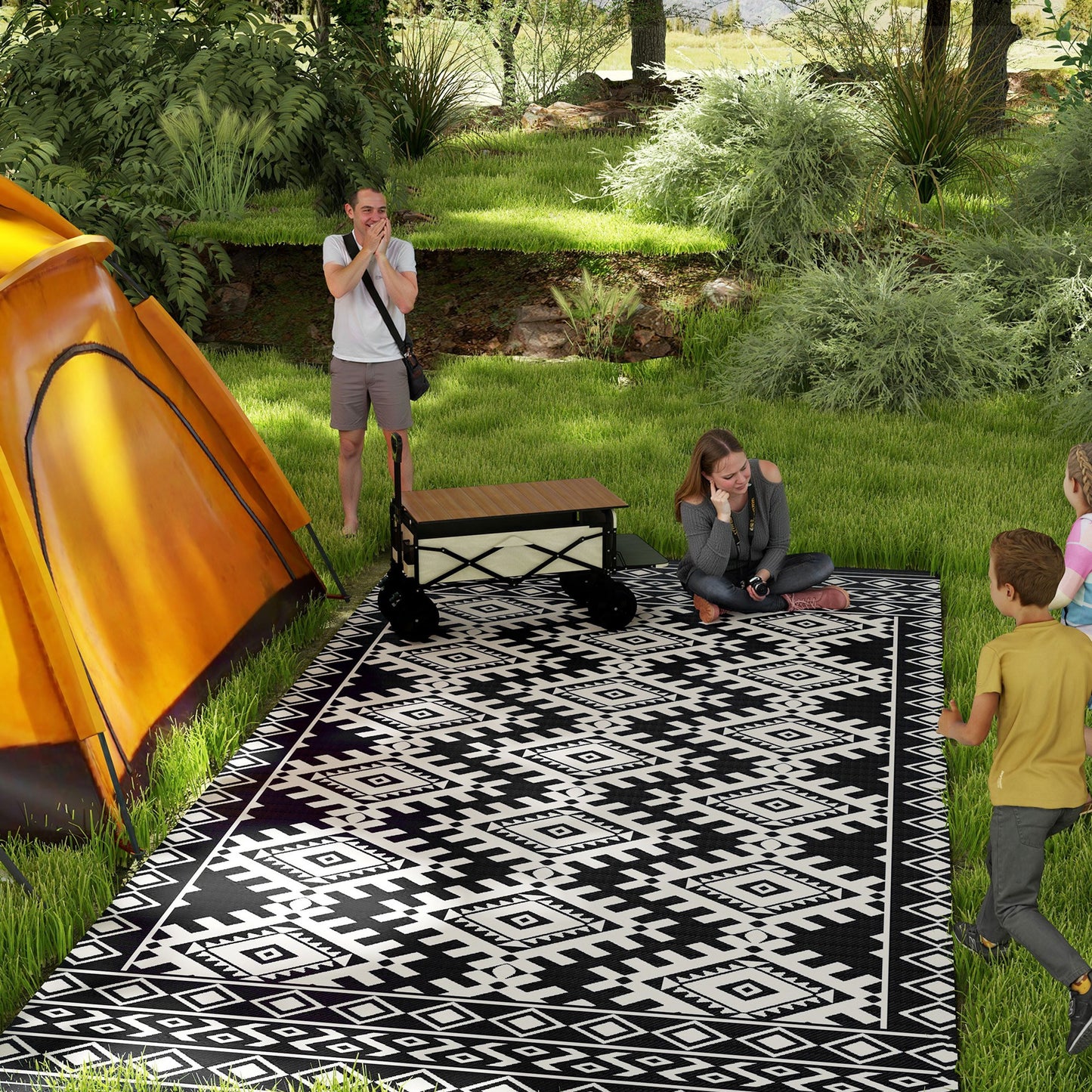 Reversible Outdoor Rug - Waterproof with Carry Bag, 9' x 18'