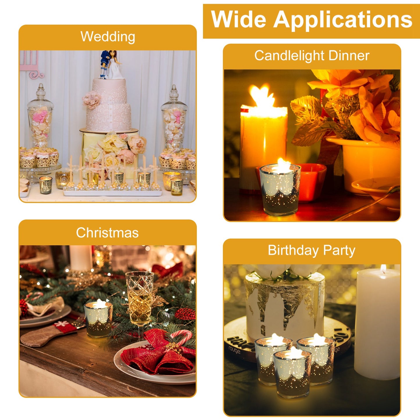 24Pcs Gold Mercury Glass Votive Candle Holders Set