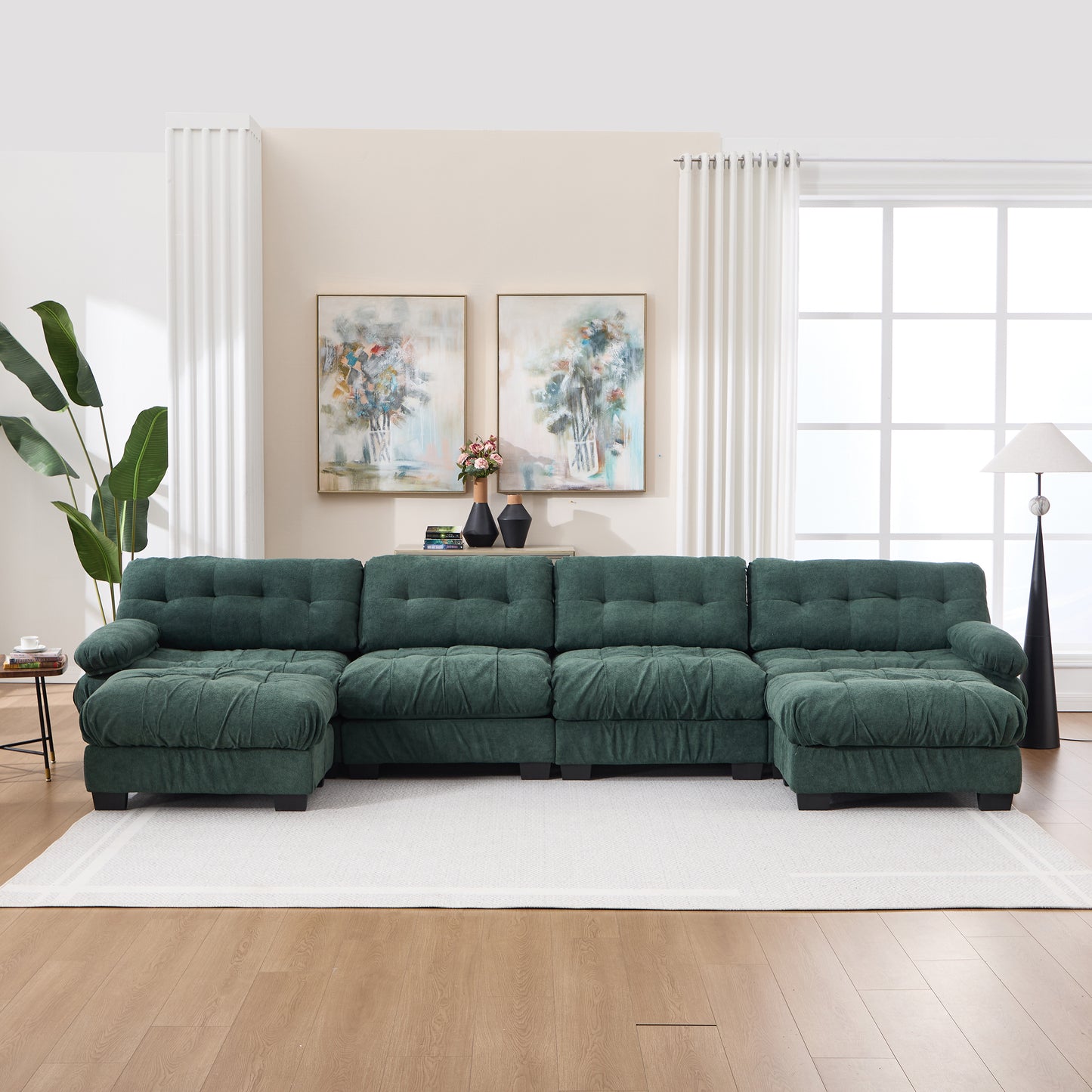U Shaped Modular Sectional Sofa - Comfy Green Cloud Couch