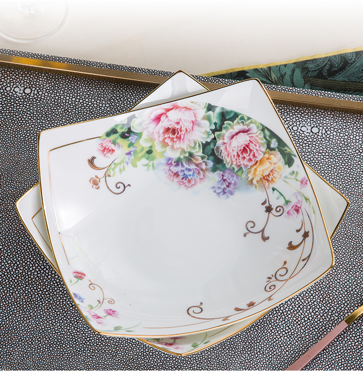 Nordic Style Bone China Dinner Plate Set with Gold Trim - 8 Inch Home Tableware