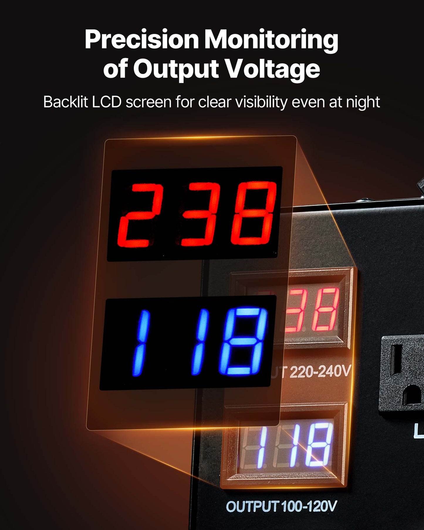 6000VA Step Up Down Voltage Converter Transformer - Auto Detection, Black