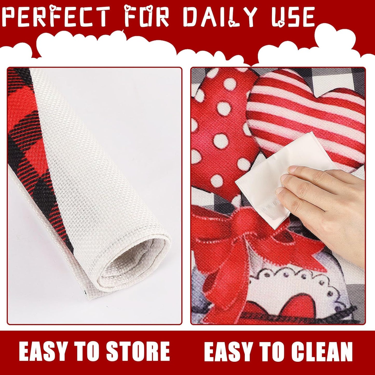 Valentine's Day Placemats Set of 4 - Gnomes & Hearts, 17x12.5 In