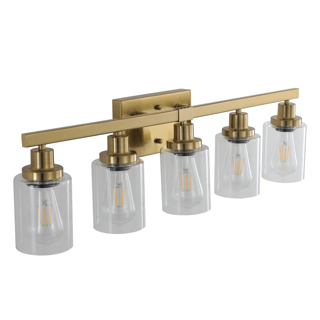 5-Light Golden Vanity Light Fixture with Clear Glass Shades