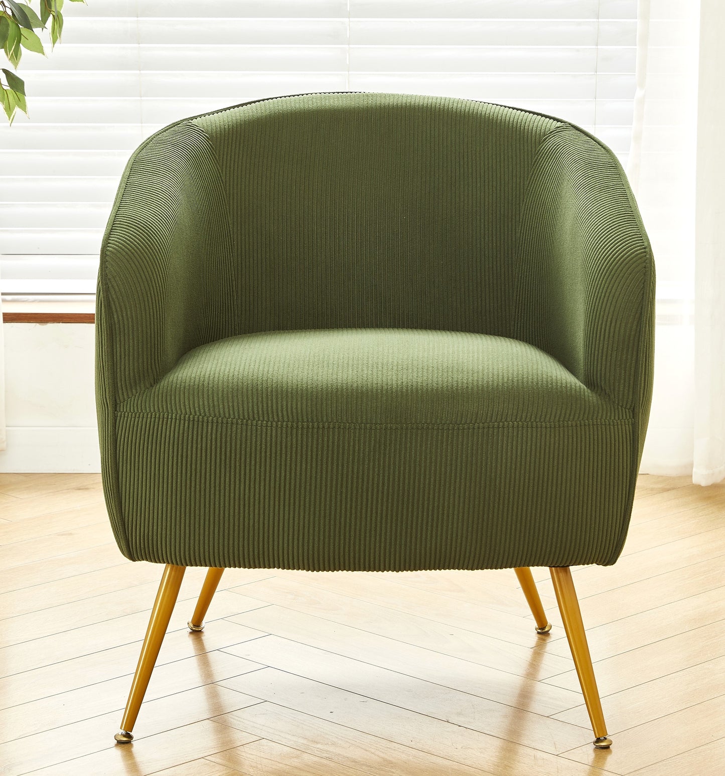 Corduroy Accent Chair With Gold Metal Legs, Modern Upholstered