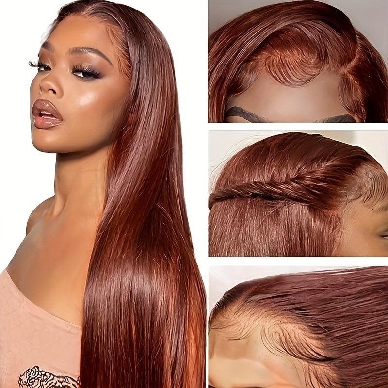 Straight Reddish-Brown Human Hair Lace Front Wig - 13x4 HD Transparent Lace