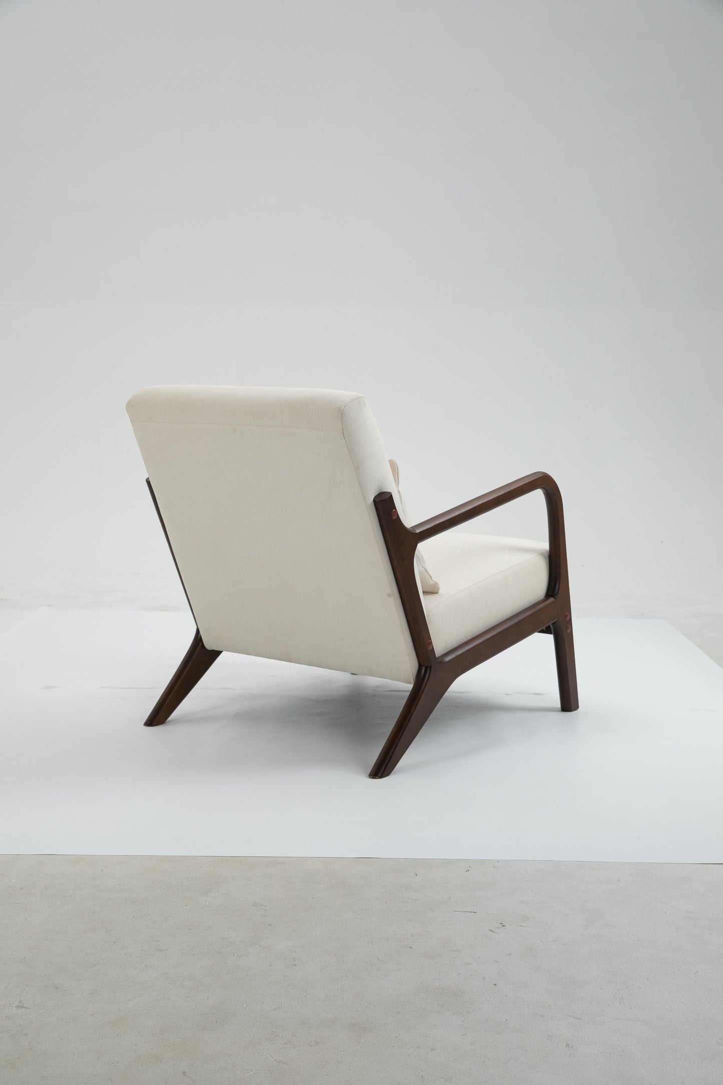 Mid Century Modern Accent Chair - Antique White Upholstered Armchair