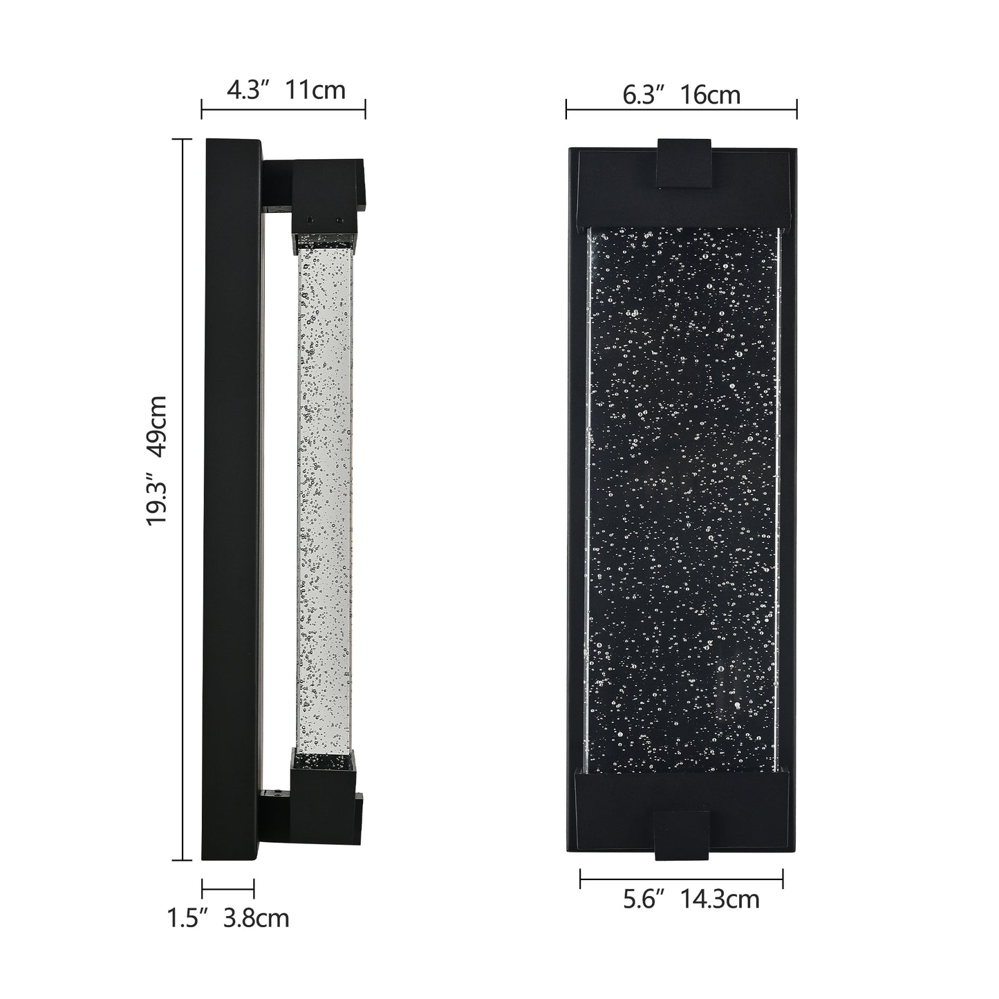 19-Inch Black Aluminum Outdoor Wall Light with Bubble Crystal Glass - Weatherproof Sconce with LED 3000K Warm Light