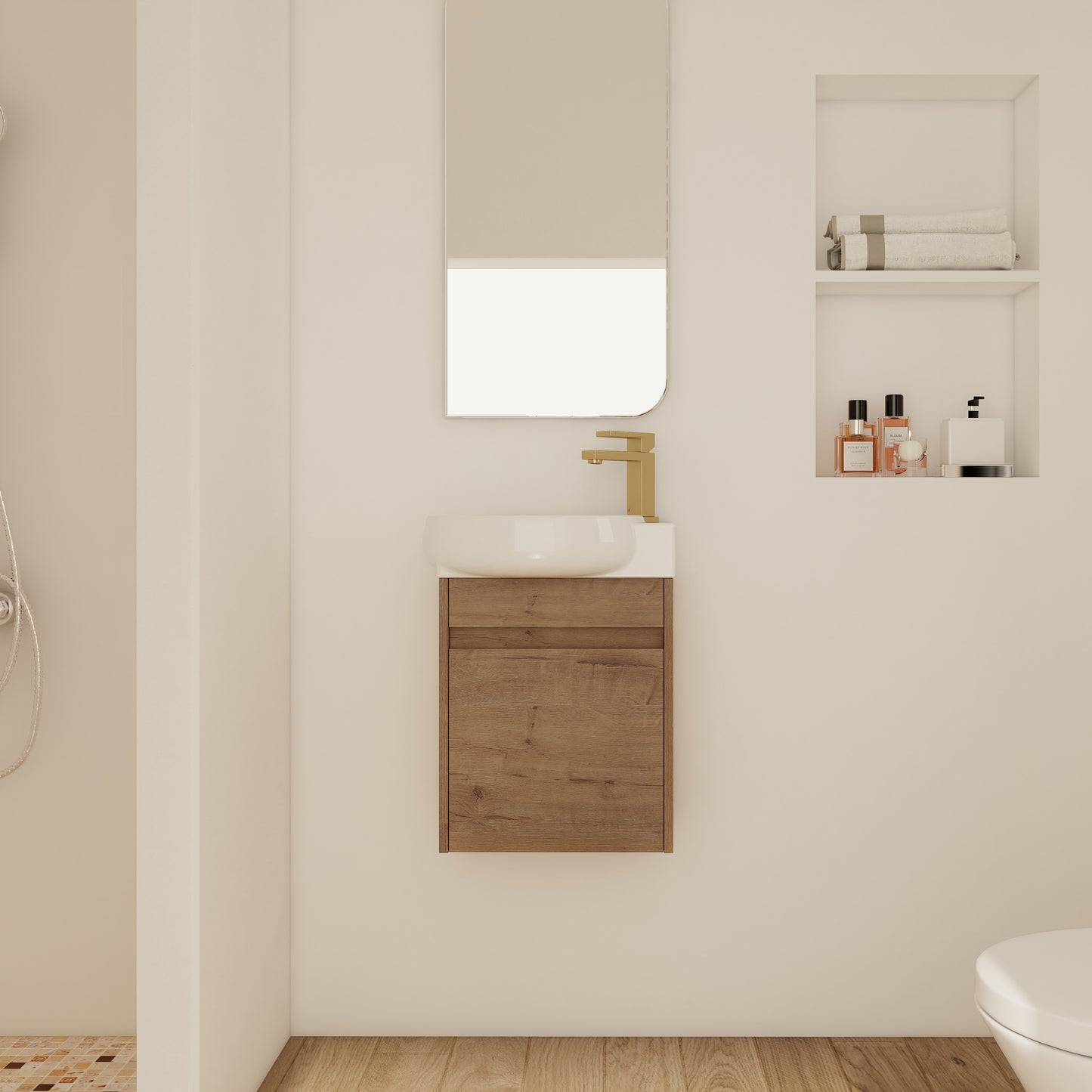 16-Inch Soft Close Bathroom Vanity with Sink - Imitative Oak