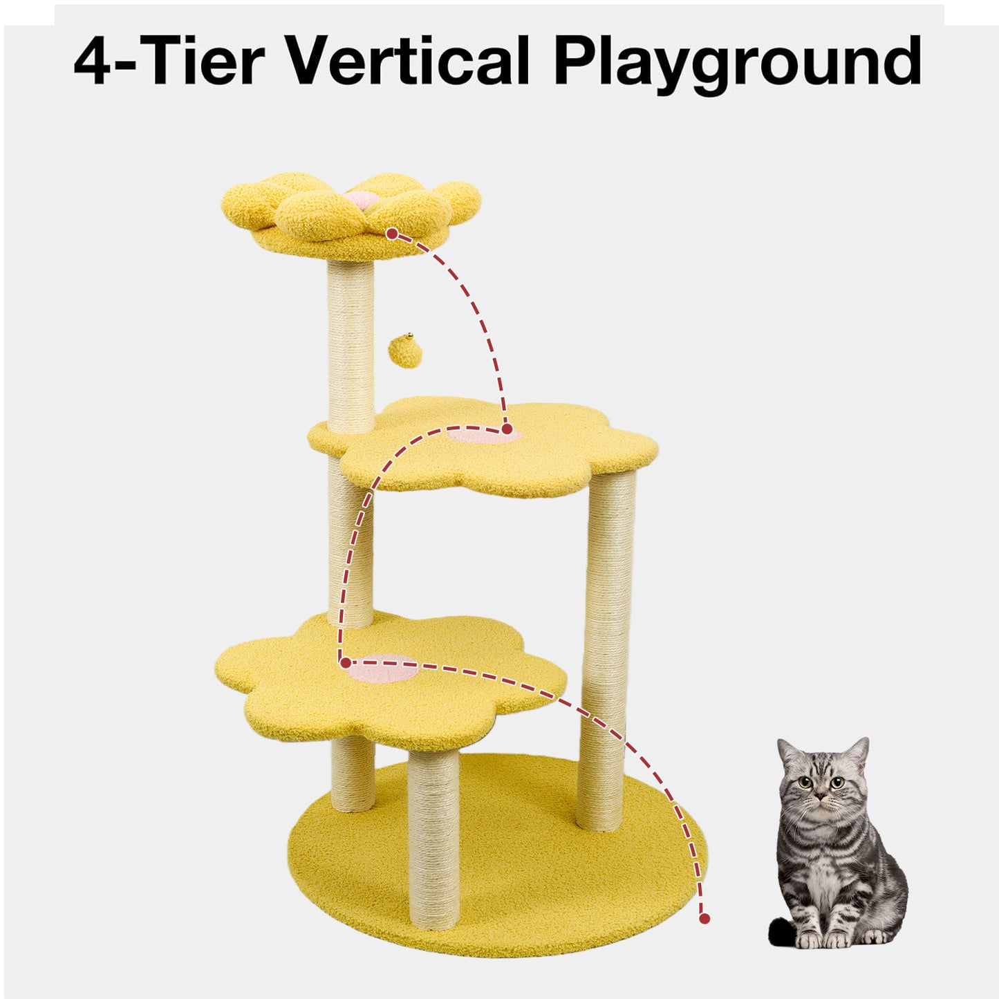 Yellow Multi-Level Cat Tree with Removable Perch & Scratching Posts - Climbing & Resting Tower