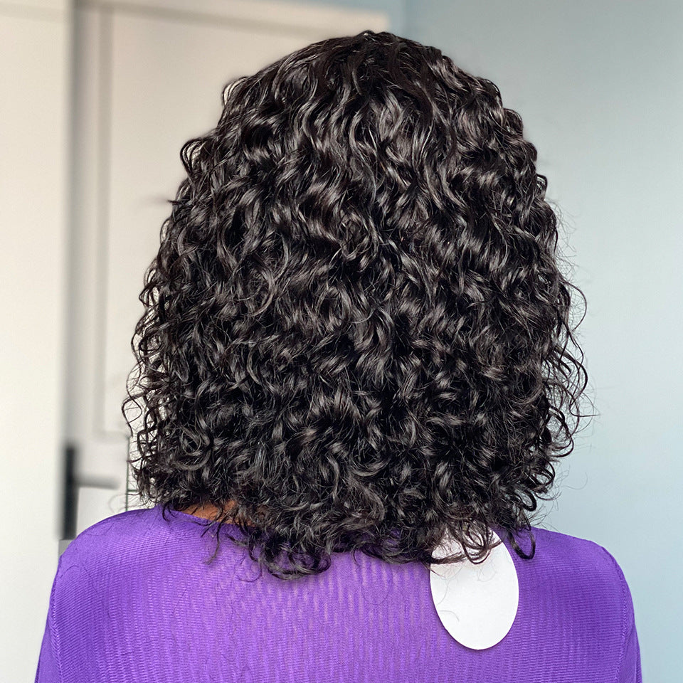 Water Wave Fringe Human Hair Wig with Bangs - Natural Black