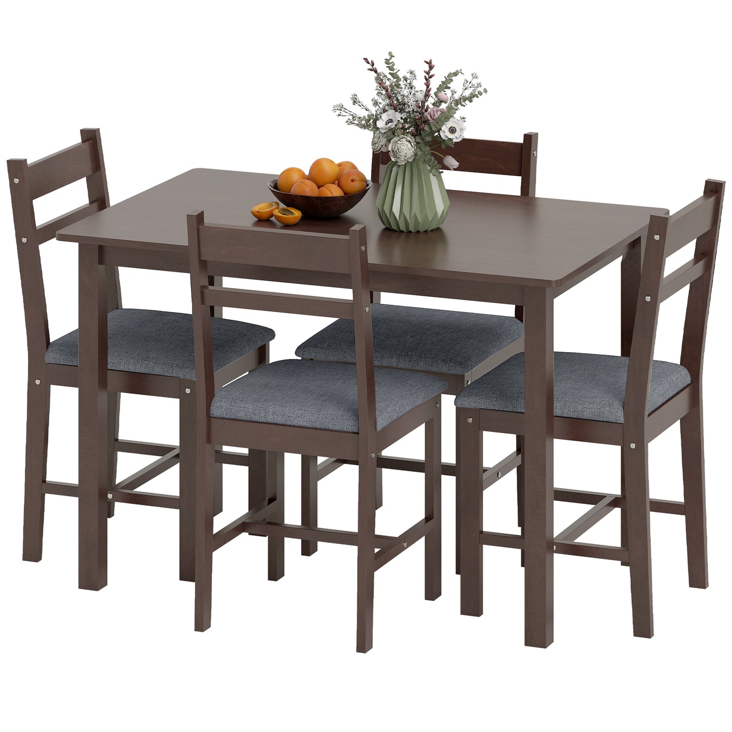 5-Piece Solid Wood Dining Table Set for 4, Farmhouse Kitchen with