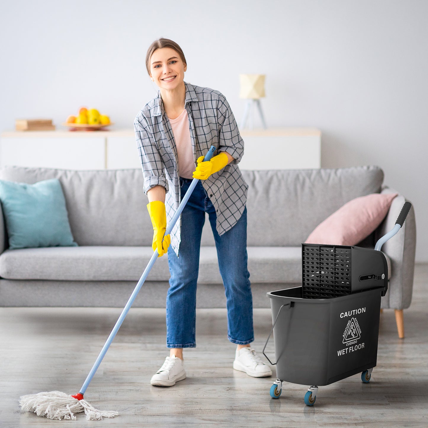 21 Quart Mop Bucket with Wringer and Wheels for Home Cleaning