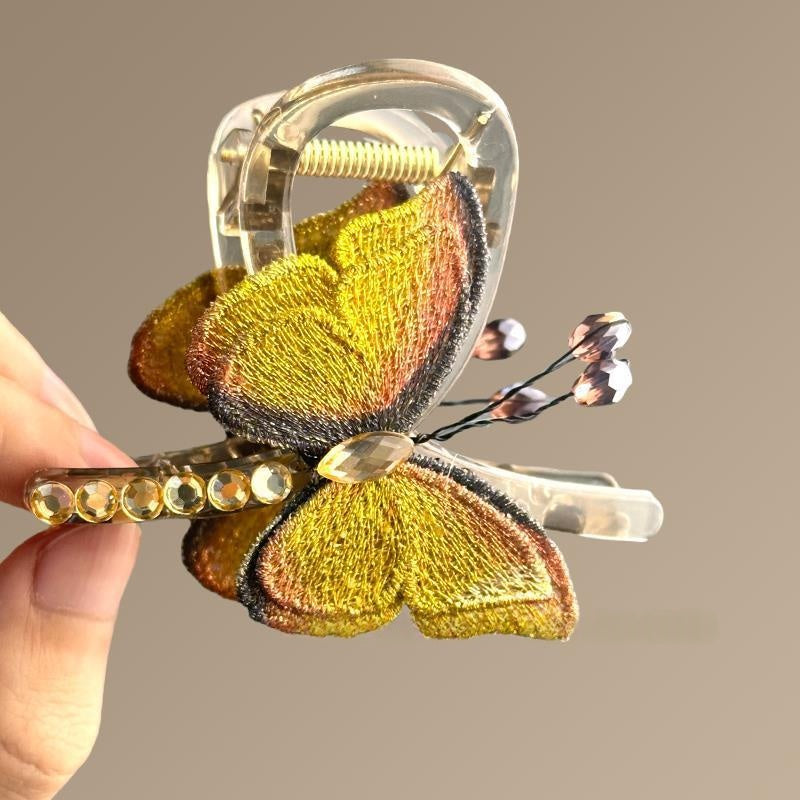 Retro Butterfly Embroidered Hair Clip - Half-up Shark Hair Accessory for Women
