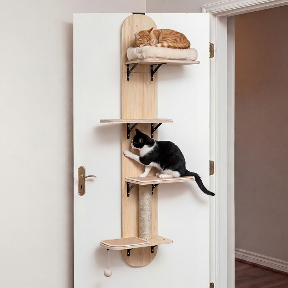 Door Hanging Cat Climber with Plush Bed and Jute Scratching Post - Adjustable Multi-Level Pet Toy Set