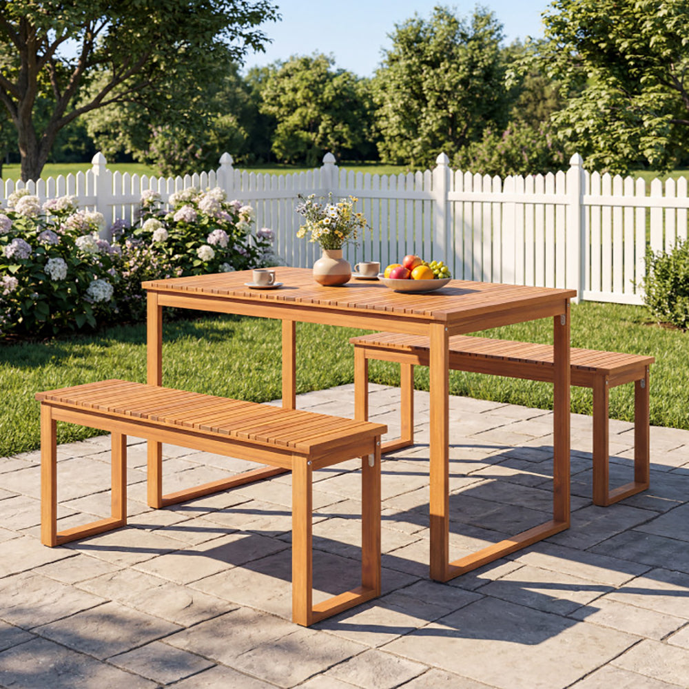 3 Pieces Acacia Wood Picnic Set With Outdoor Dining Table And 2