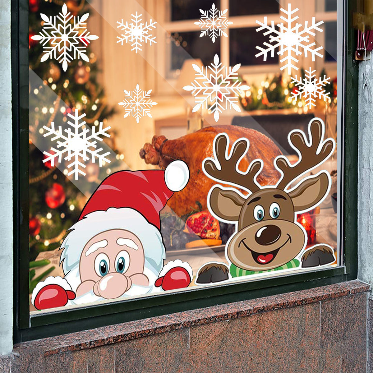 Christmas Snowflake Window Clings - 4 Reusable PVC Stickers