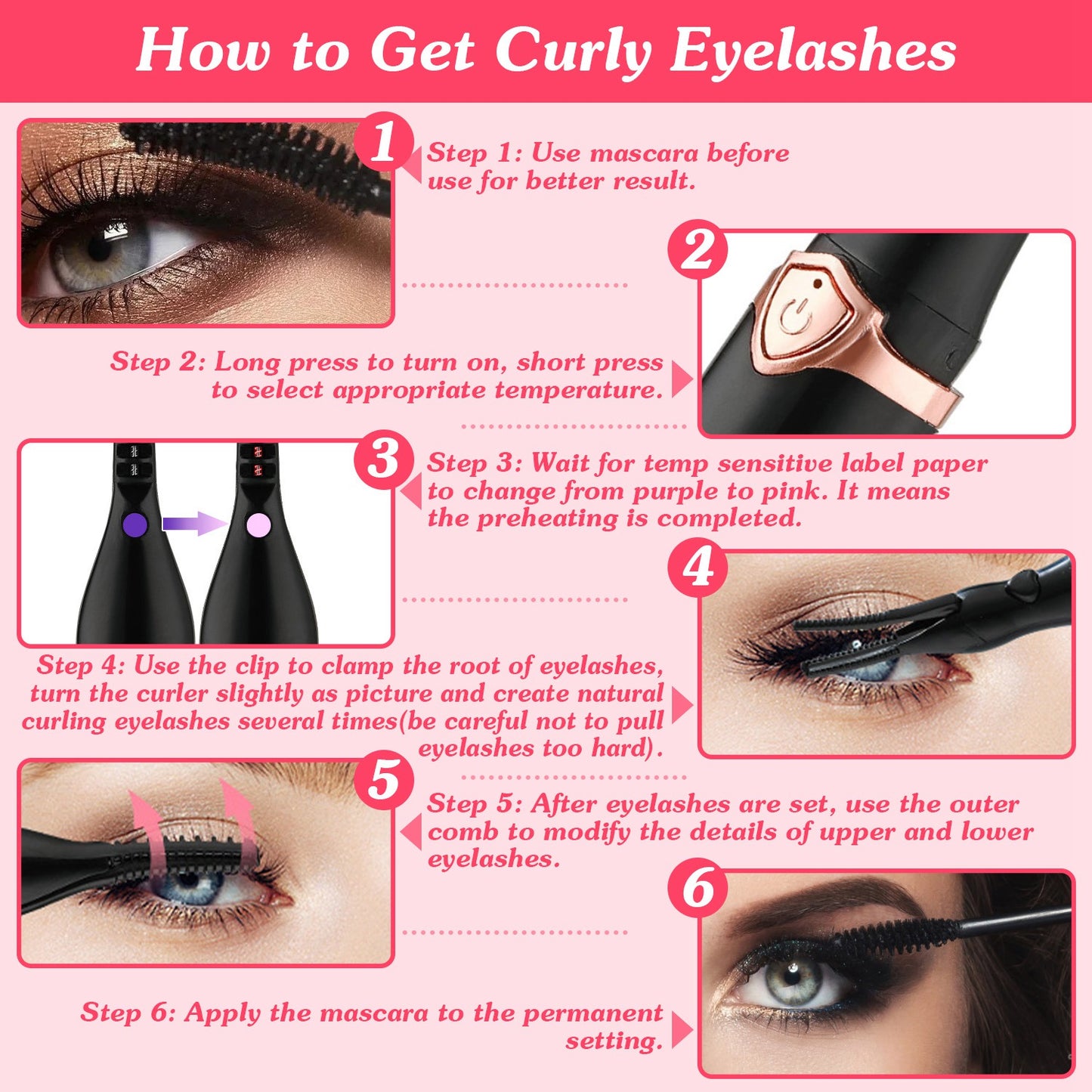 Electric Heated Eyelash Curler - 3 Temp Settings USB Rechargeable Lash Tool