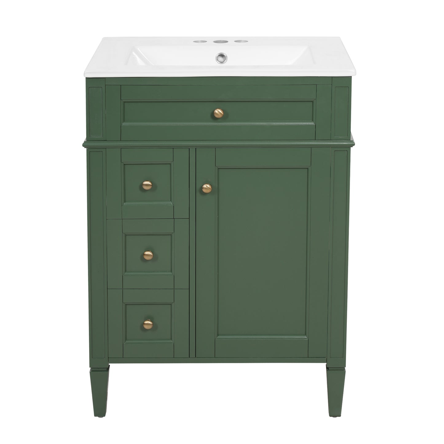 24'' Green Bathroom Vanity with Ceramic Sink & Storage Drawers
