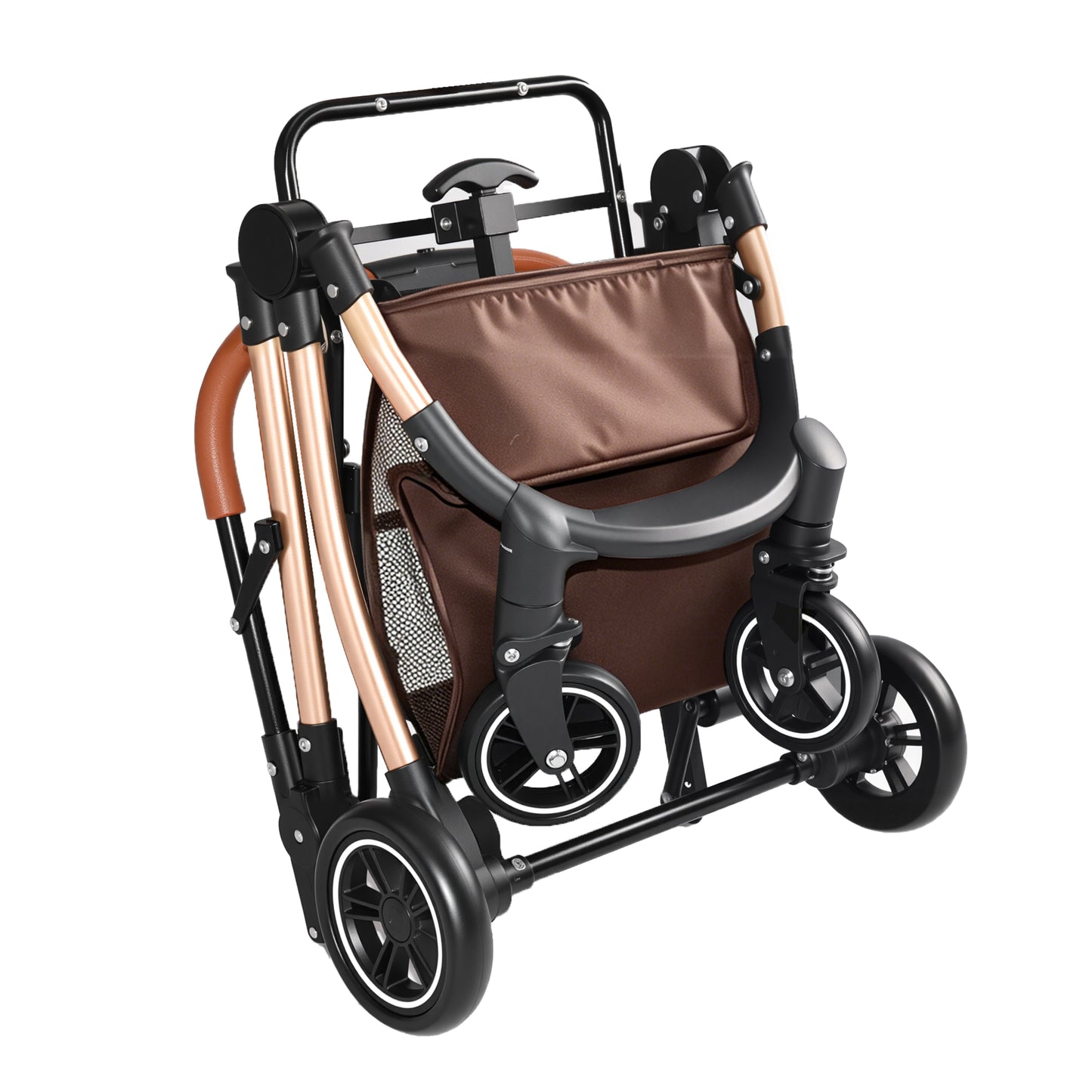 Pet Stroller for Dogs Cats 2-in-1 Foldable Sun Canopy Travel Carrier Khaki