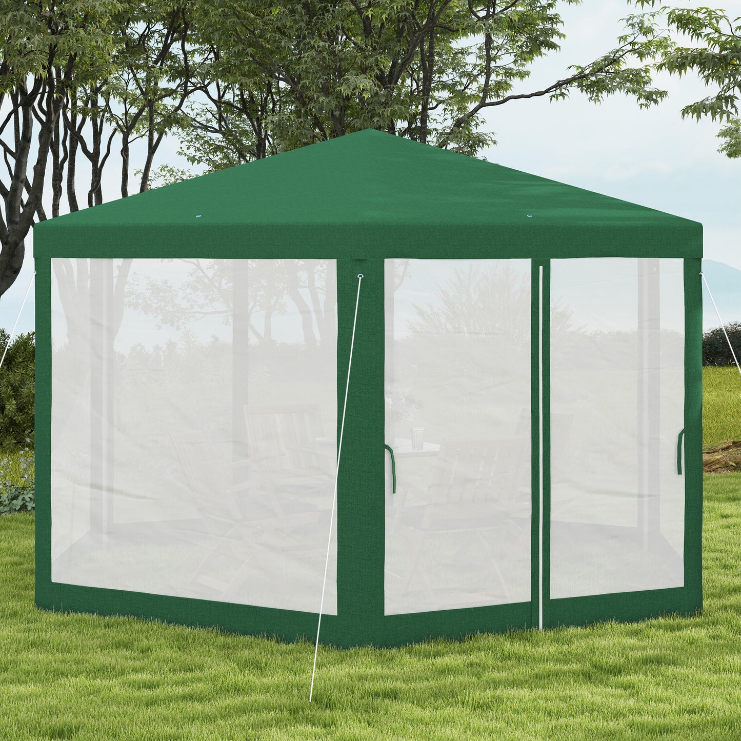 Hexagon Outdoor Party Tent with Mesh Sidewalls - Green