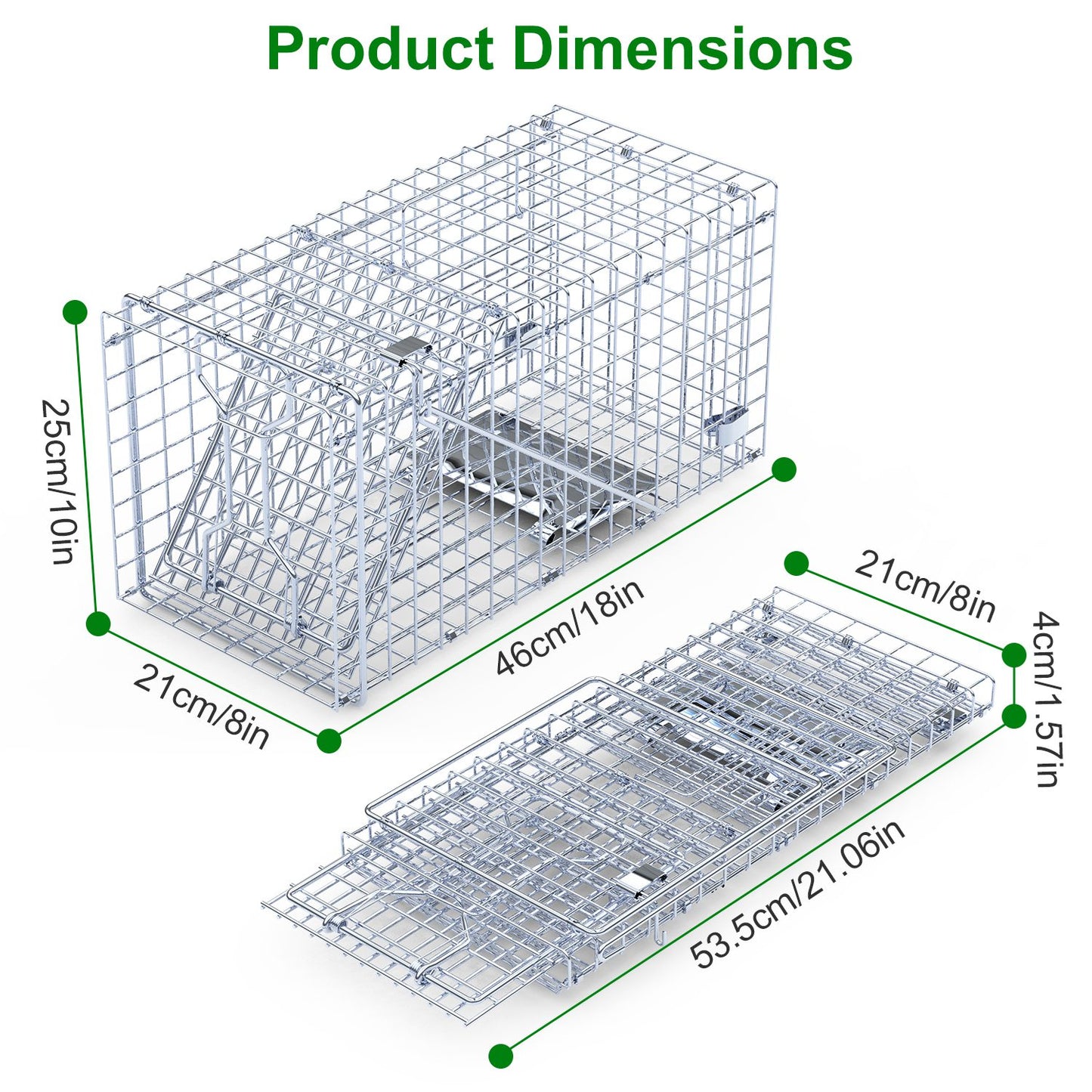 2-Pack Humane Live Animal Trap Cage 18x8x10 Inches for Small Animals