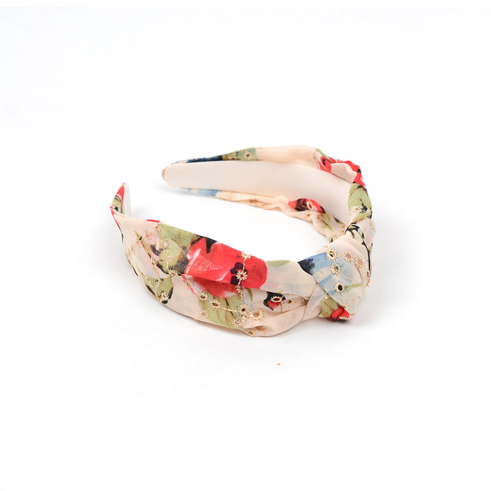 Embroidered Tulle Headband with Knot Detail