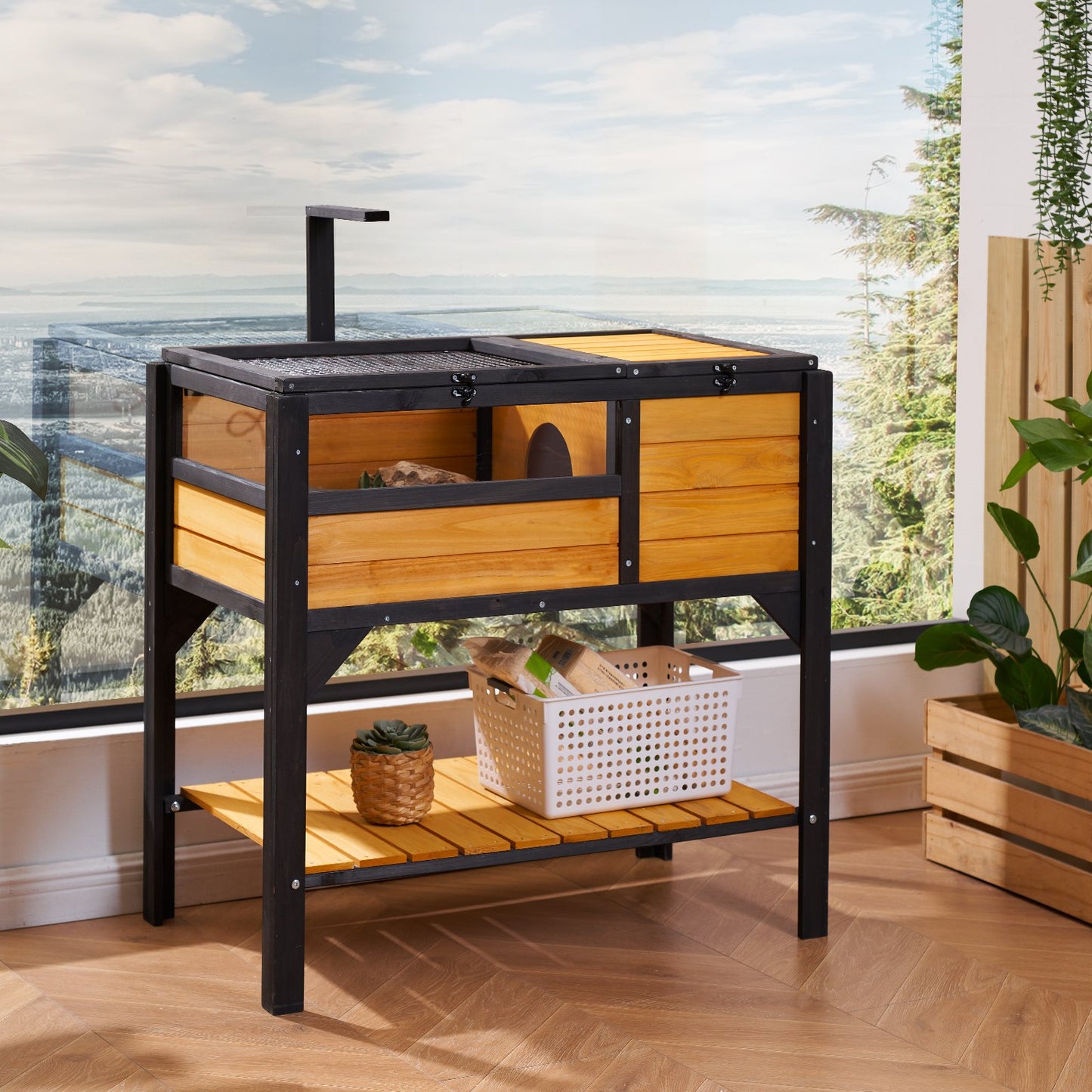 Wooden Tortoise House | Indoor & Outdoor Reptile Habitat with Storage Shelf