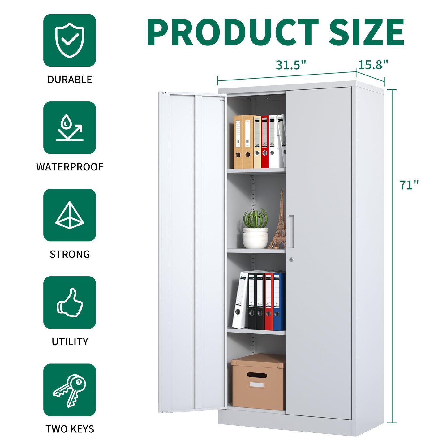 71 H Metal Garage Storage Cabinet, White Tool Steel Locking Cabinet
