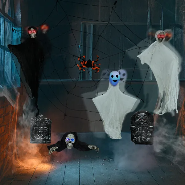 8-Piece Outdoor Halloween Decorations Set with LED Ghosts & Gravestones