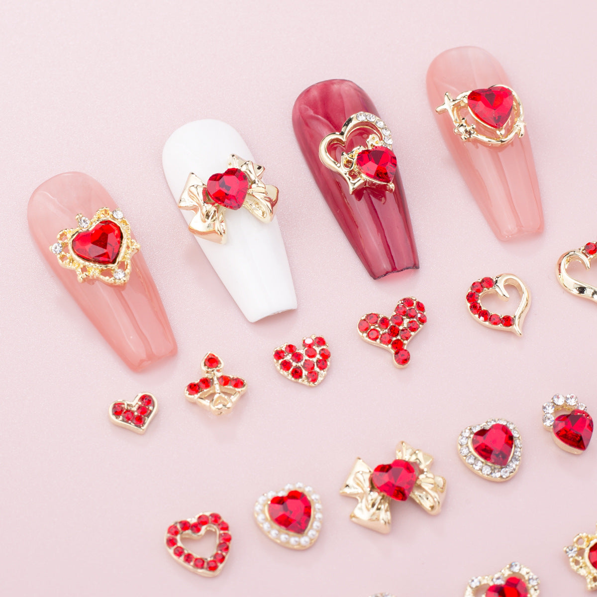 Glass Nail Decorations with Red Bow Design - Assorted Series