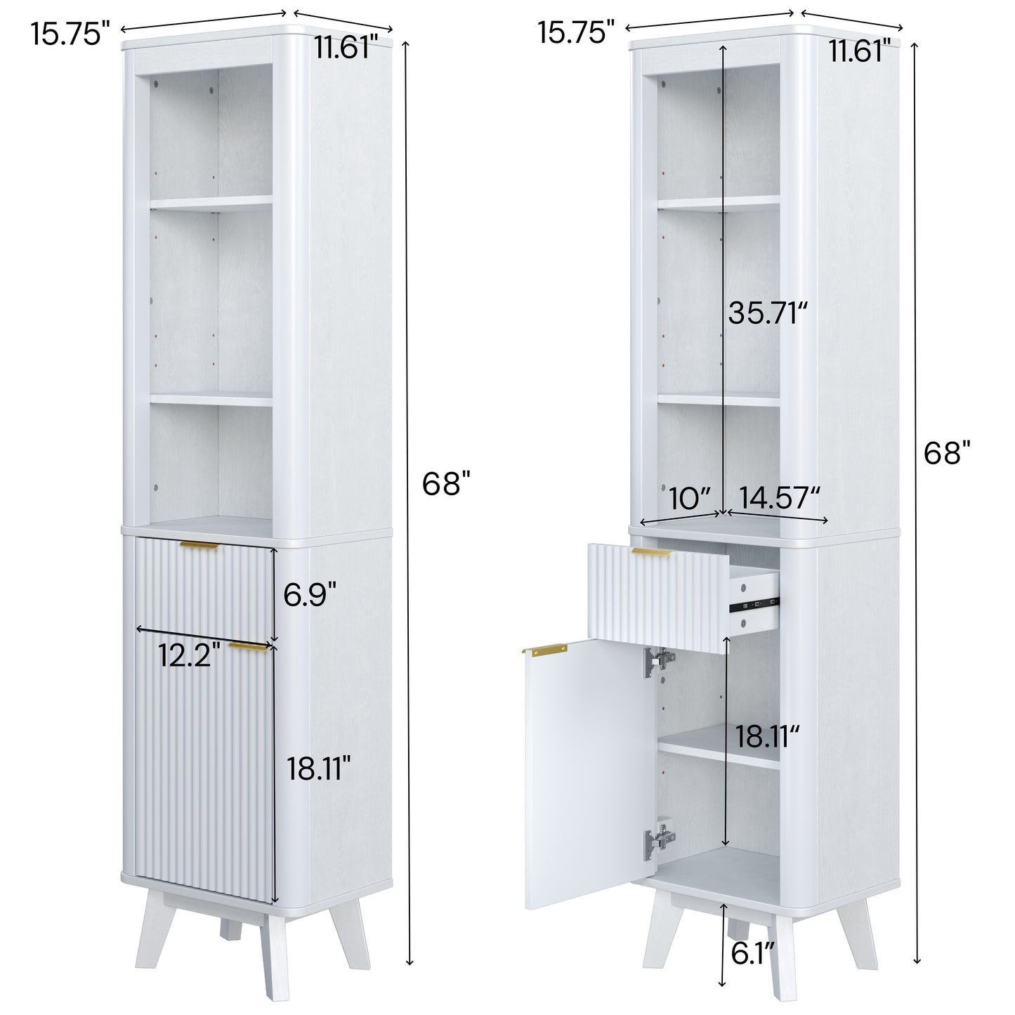 68" Tall Bathroom Storage Cabinet with Adjustable Shelves & Drawer - White