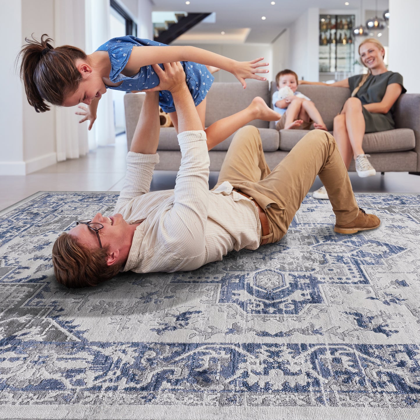 MARFI 8X10 Blue Grey Oriental Area Rug