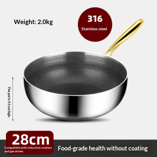 Stainless Steel Double-Sided Honeycomb Fry Pan Non-Stick Coating-Free Kitchen Cookware