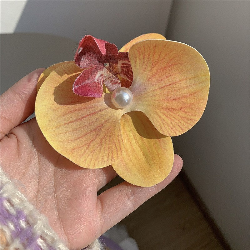 Elegant Butterfly Orchid Hair Clip - Floral Side Grip for Women