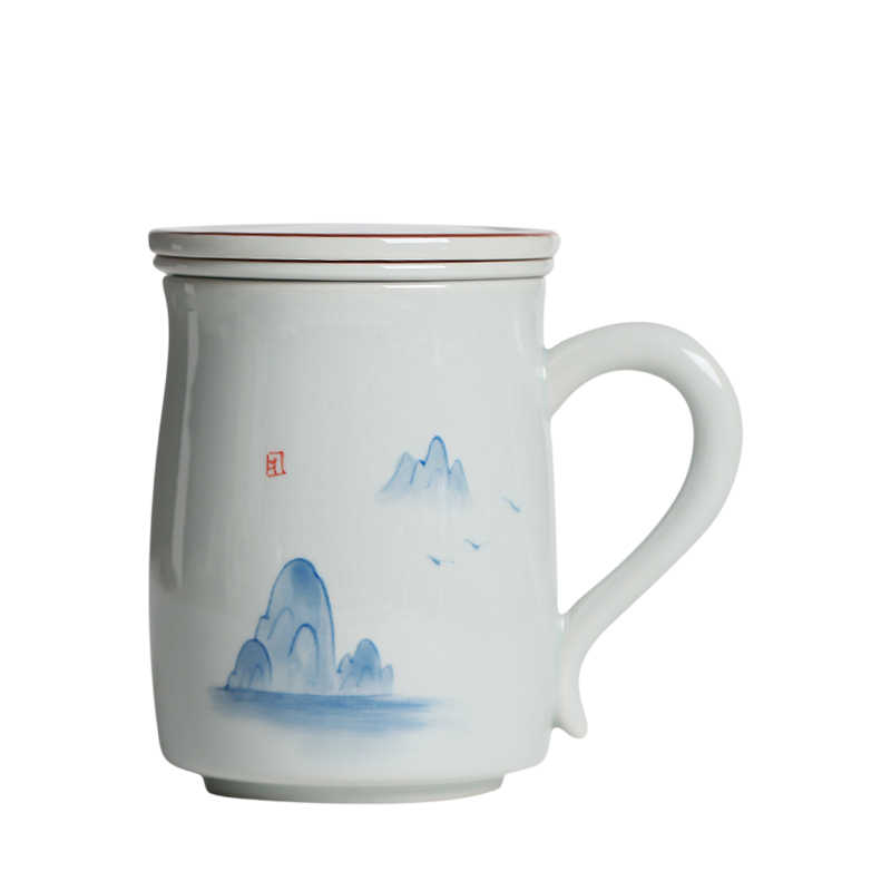 Retro Hand-Painted Landscape Ceramic Water Cup - Under Glaze Drinkware