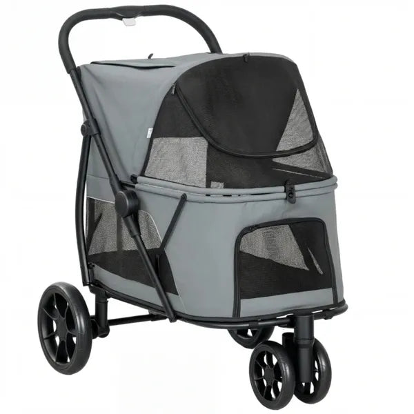 Pet Stroller for Medium Dogs - Foldable All-Terrain Travel Carrier with Mesh Windows