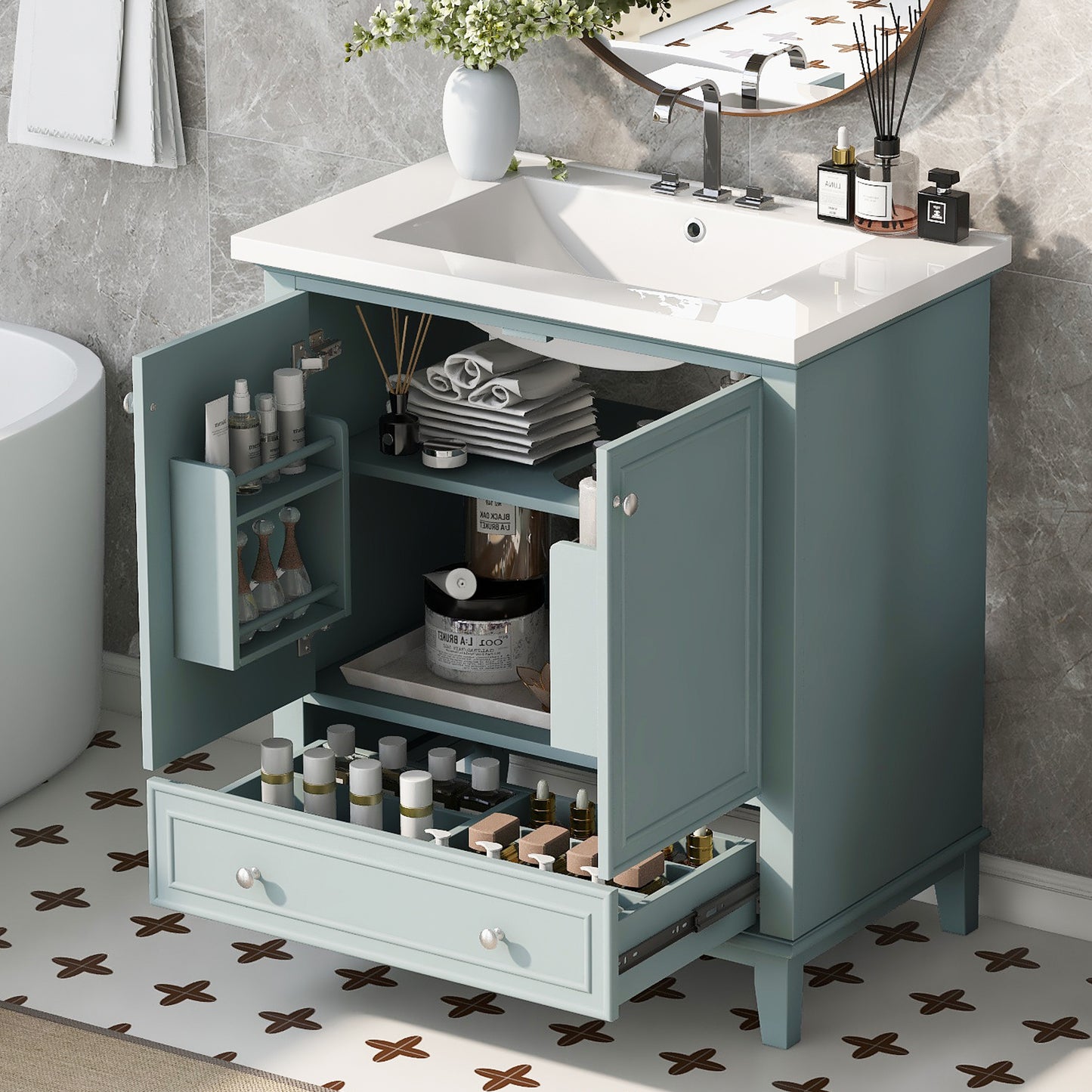 30" Bathroom Vanity with Sink Combo - Green MDF Cabinet