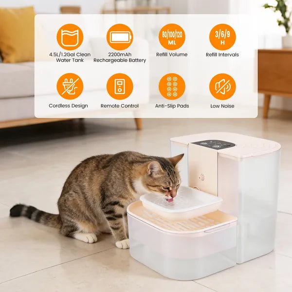 Automatic Pet Water Dispenser with Dual Tank 4.5L Water Fountain for Pets
