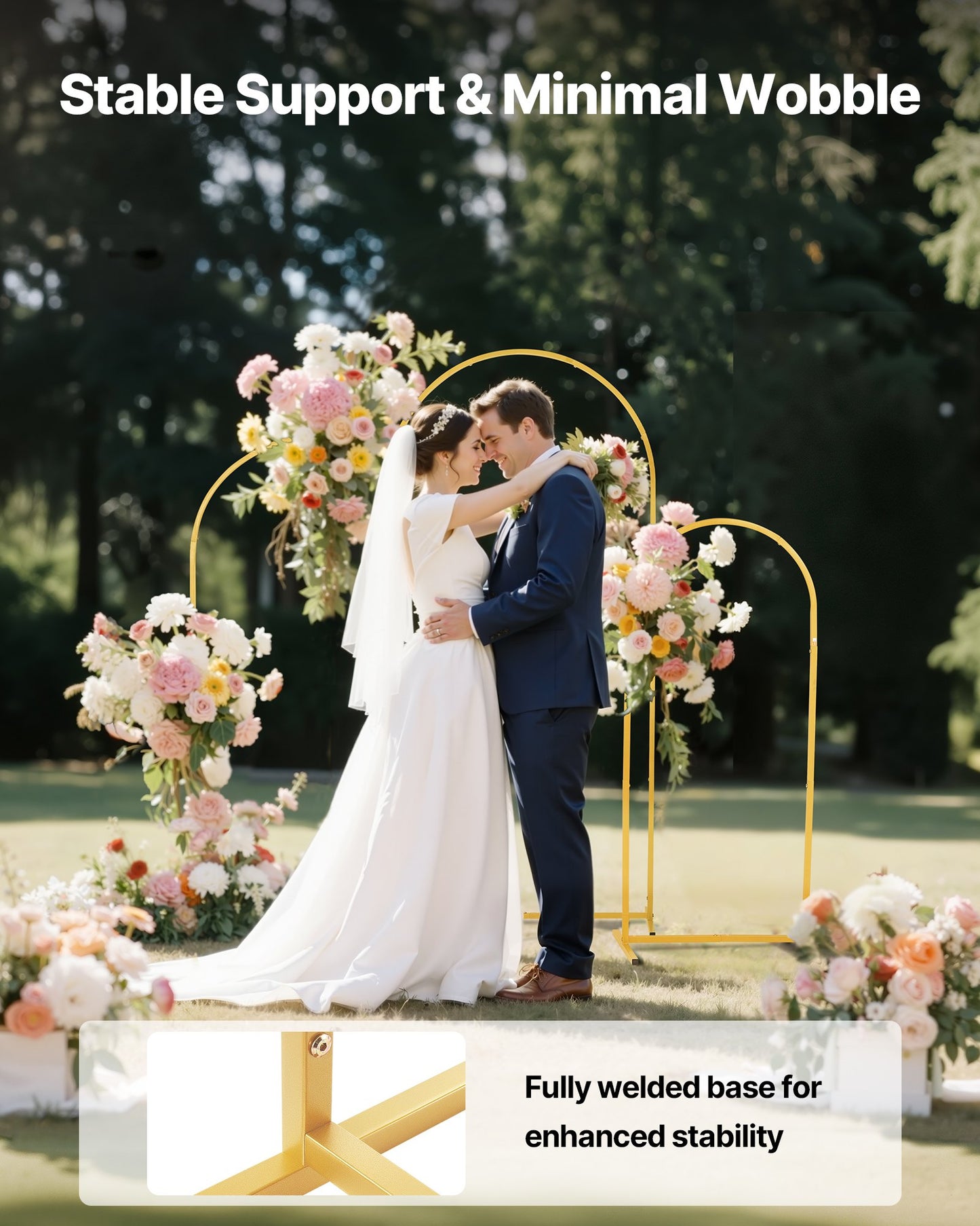 Gold Metal Arch Backdrop Stand Set of 3 for Weddings & Events | Easy Assembly, Stable Structure