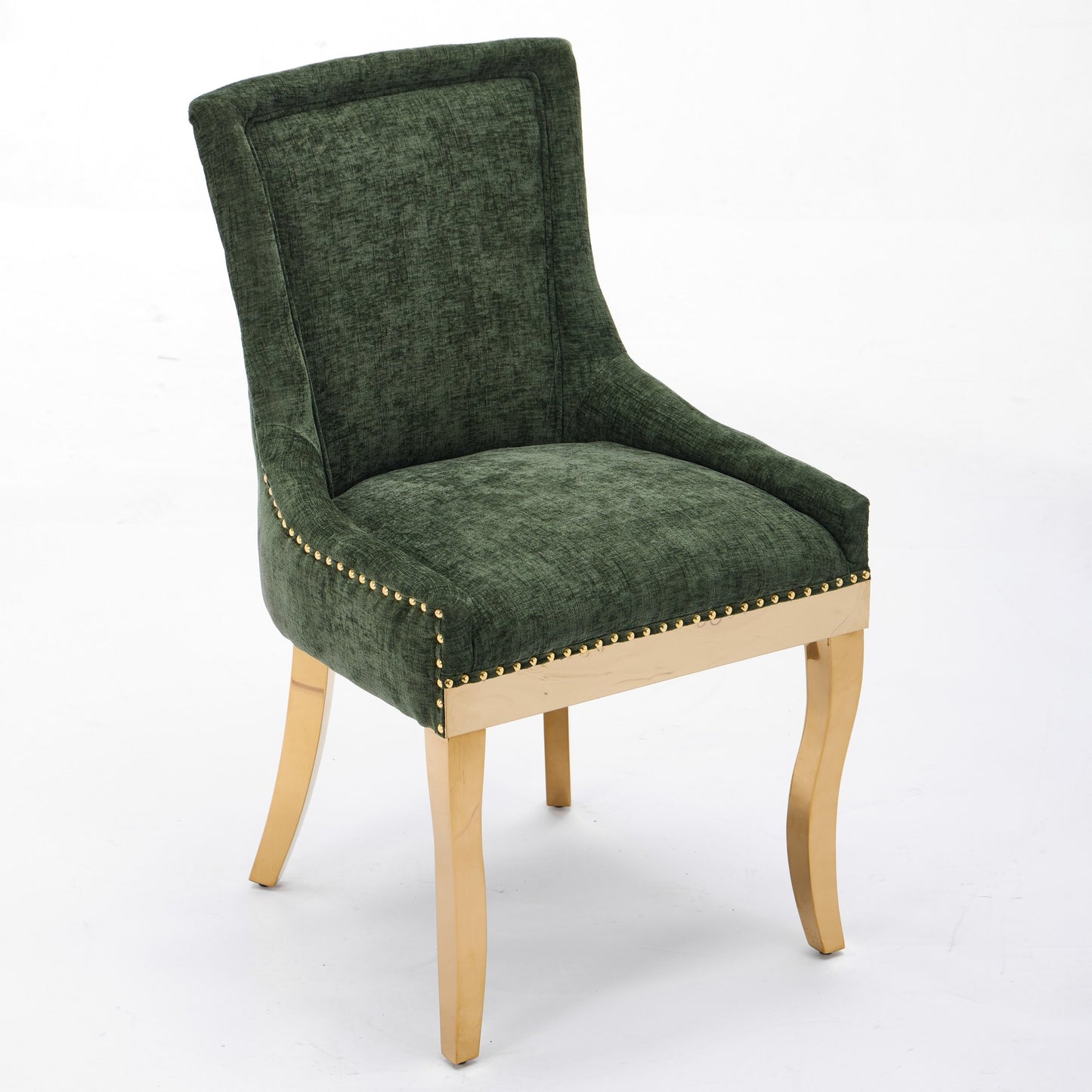 Chenille Dining Chairs, Modern Style With Curved Gold - Plated Legs &