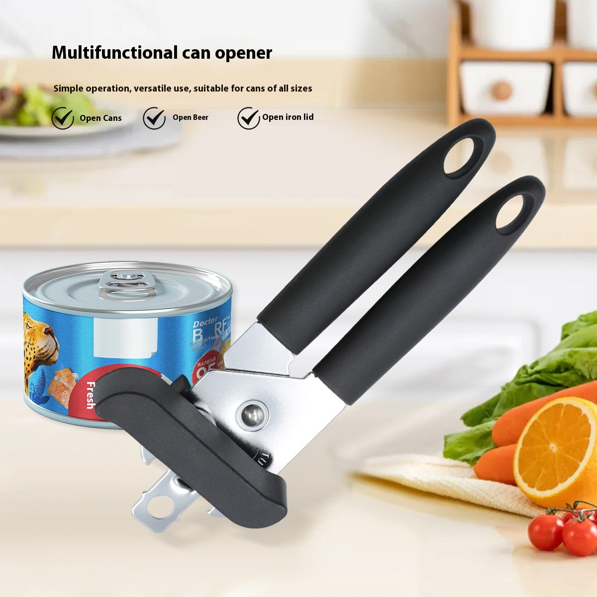 Stainless Steel Can and Bottle Opener Kitchen Tool - Black