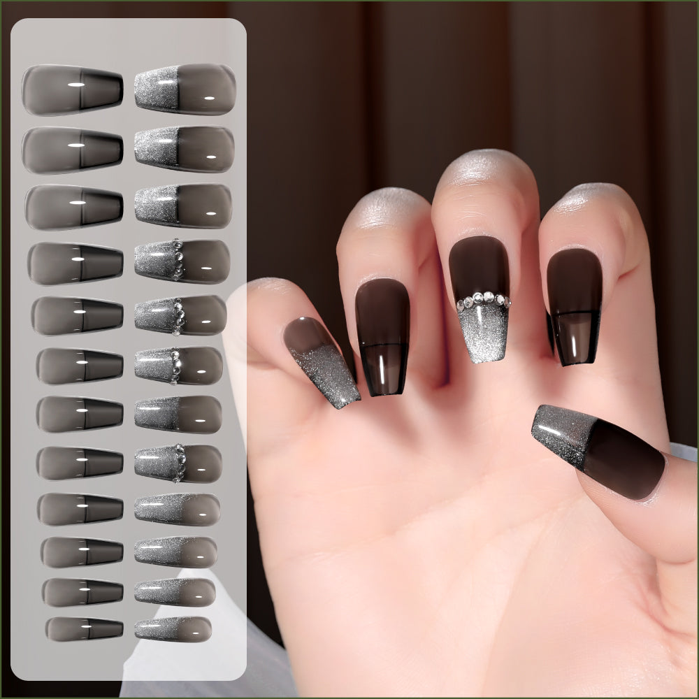 Nail Art Patches with Jelly Glue - Fake Nail Stickers for Manicure, 24 Pieces
