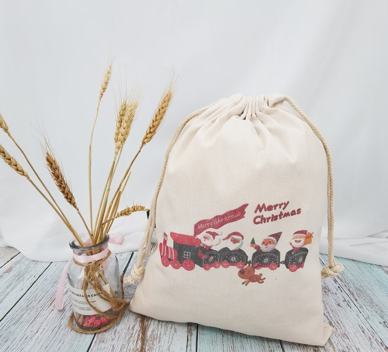 Christmas Canvas Drawstring Gift Bag Set - Multiple Sizes & Designs