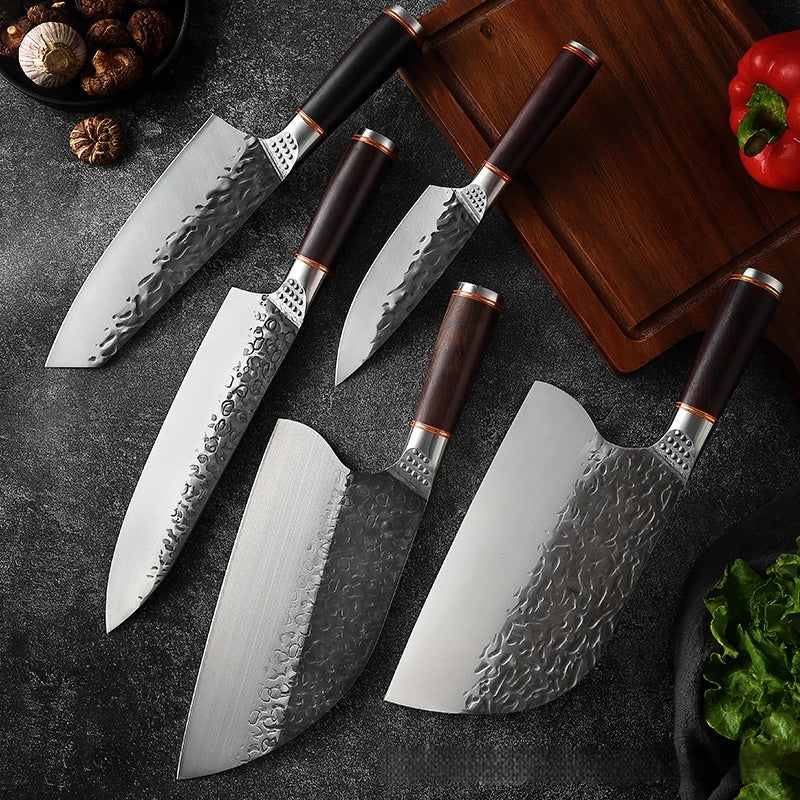 Stainless Steel Forged Hammer Pattern Kitchen Knife Set