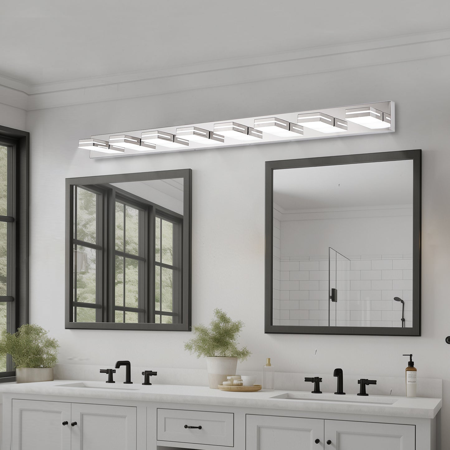 Modern Chrome LED Vanity Light - 8-Light Wall Sconce