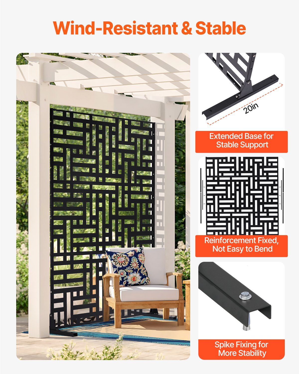 Outdoor Metal Privacy Screen 47x76 Inches for Patio Garden Black