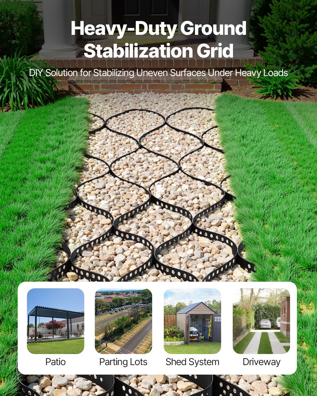 3-Inch Deep Gravel Stabilization Geocell Grid for Soft Terrain - Black