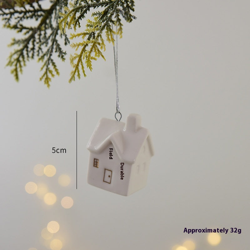Mini House Ceramic Christmas Pendant Ornament Set